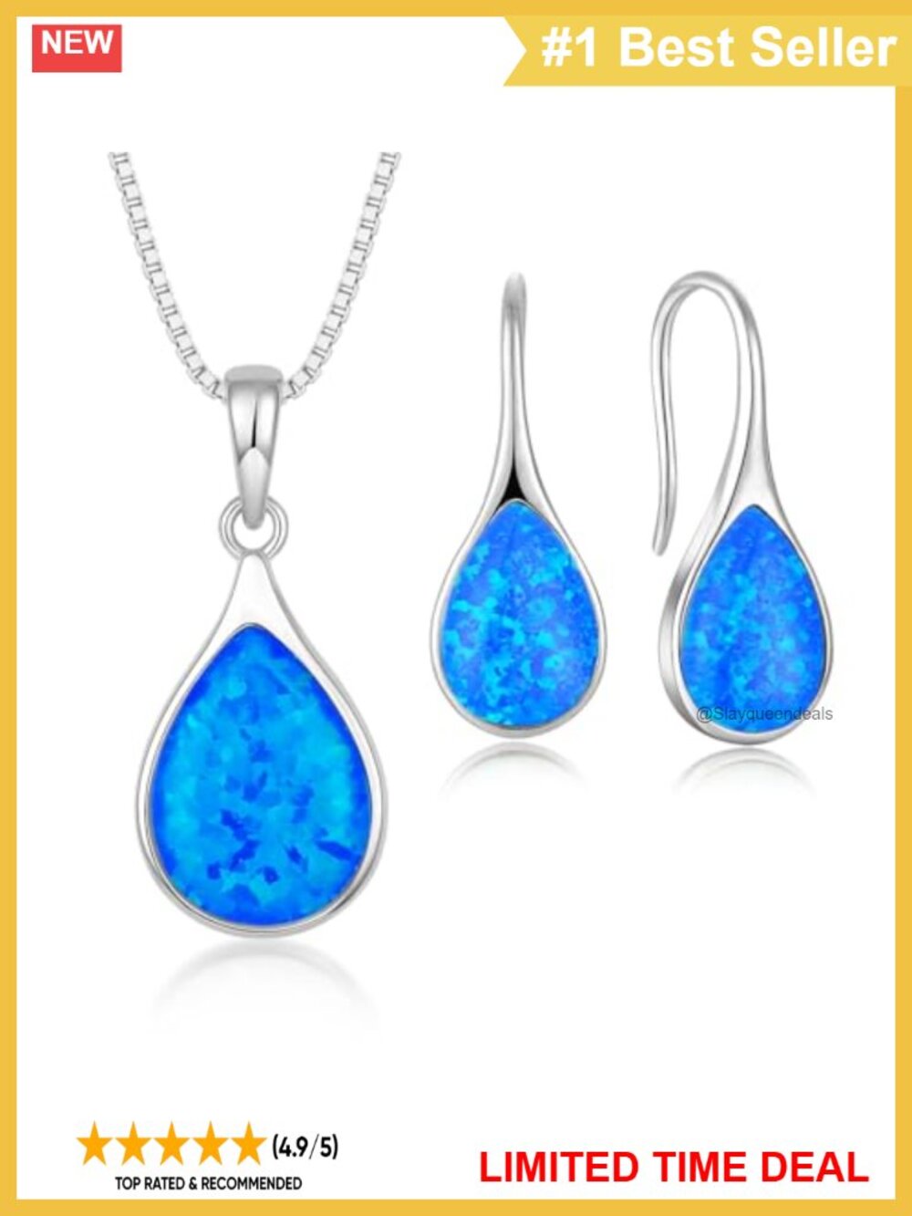 925 Sterling Silver Opal Earring & Necklace Set Teardrop October Birthstone